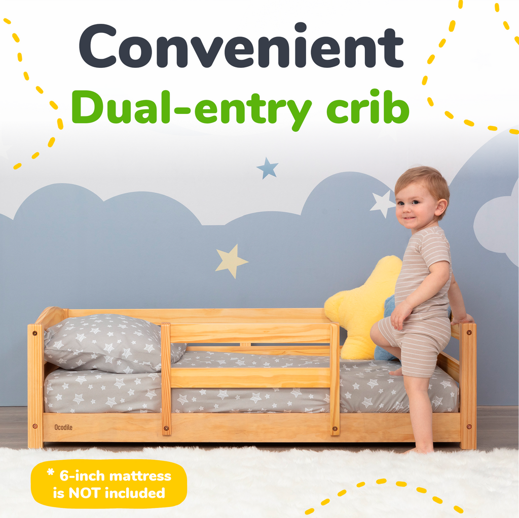 Kids Wooden Floor Bed with Safety Rails
