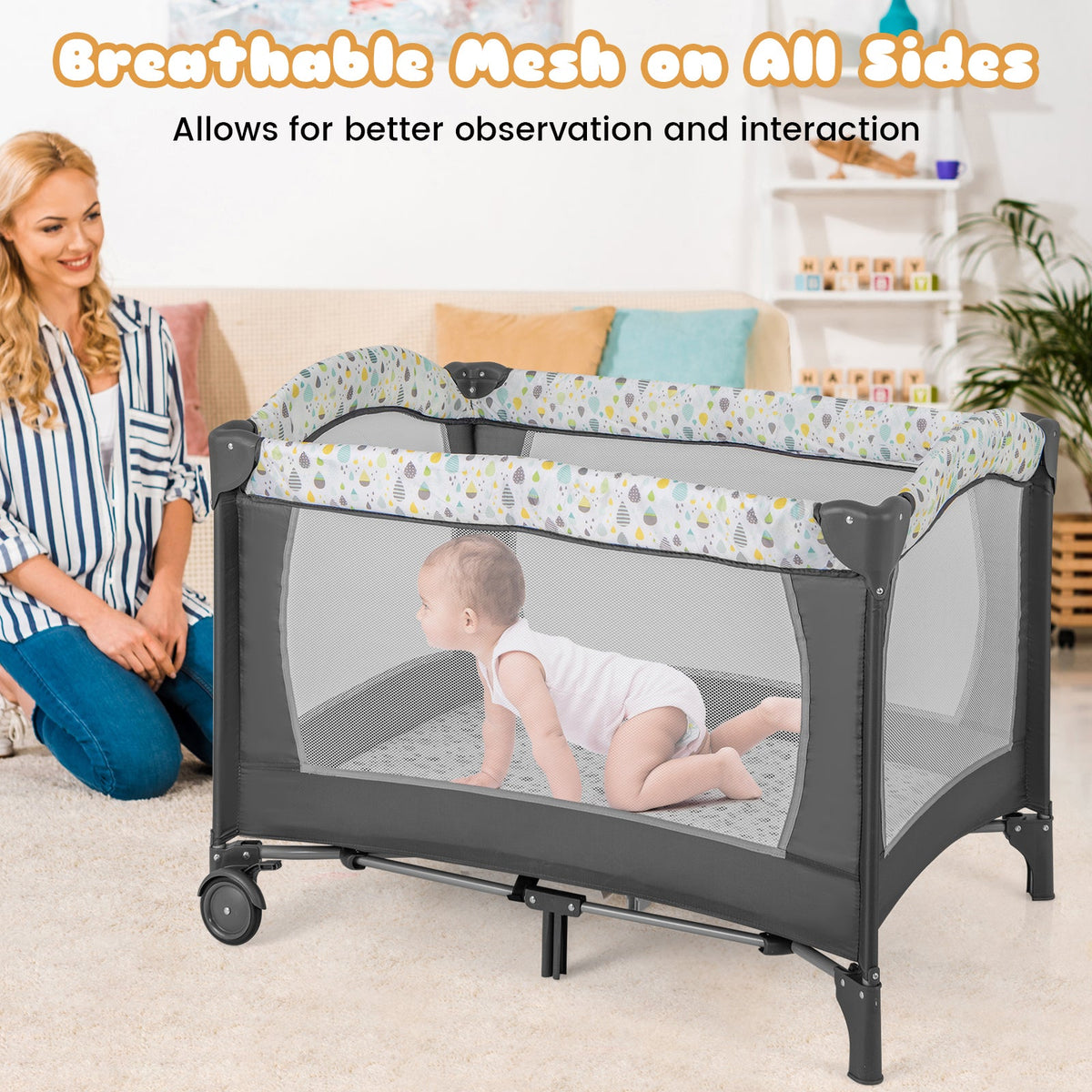 Multi-Functional Baby Playpen with Mattress and Removable Changing Table