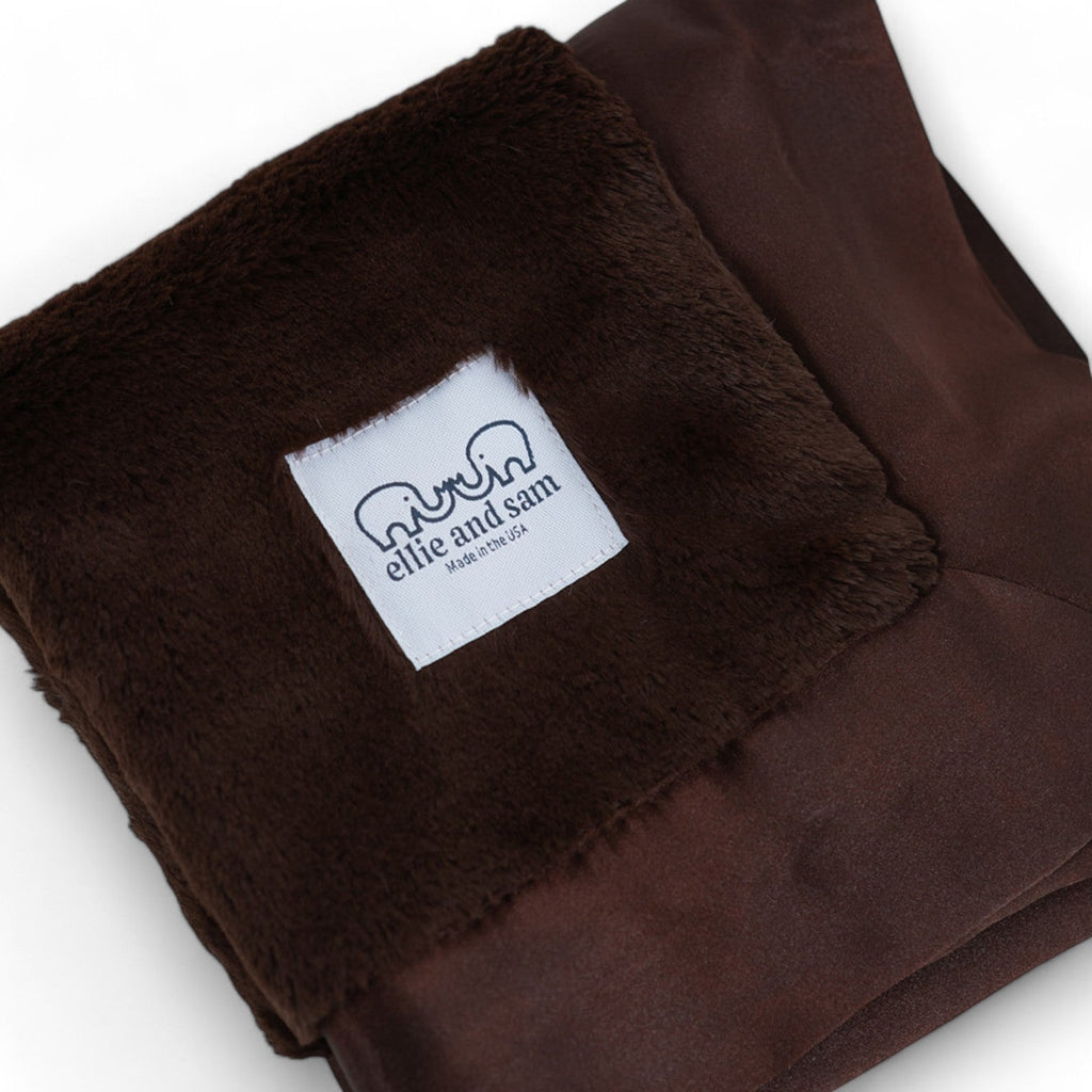 Luxury Baby Lovey with Satin Trim in Luxe Plush, Chocolate
