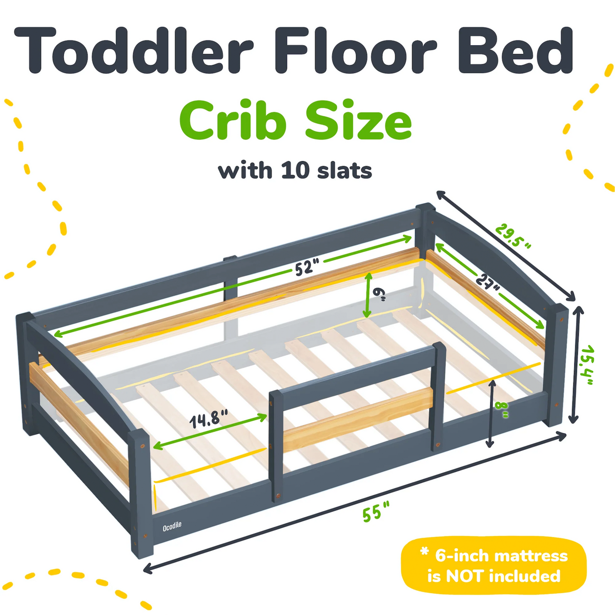 Kids Wooden Floor Bed with Safety Rails