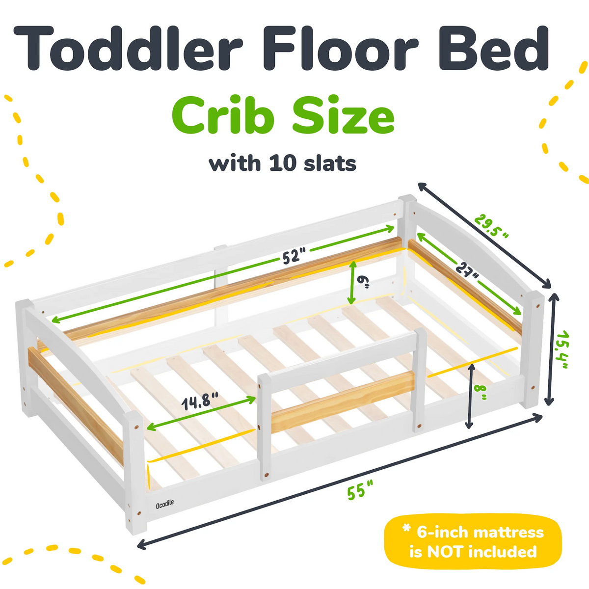 Kids Wooden Floor Bed with Safety Rails