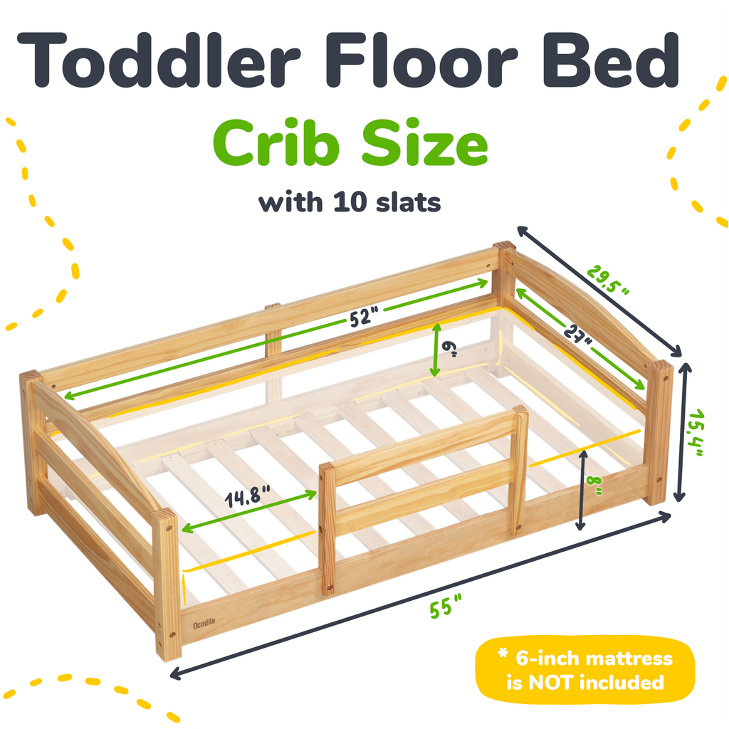 Kids Wooden Floor Bed with Safety Rails